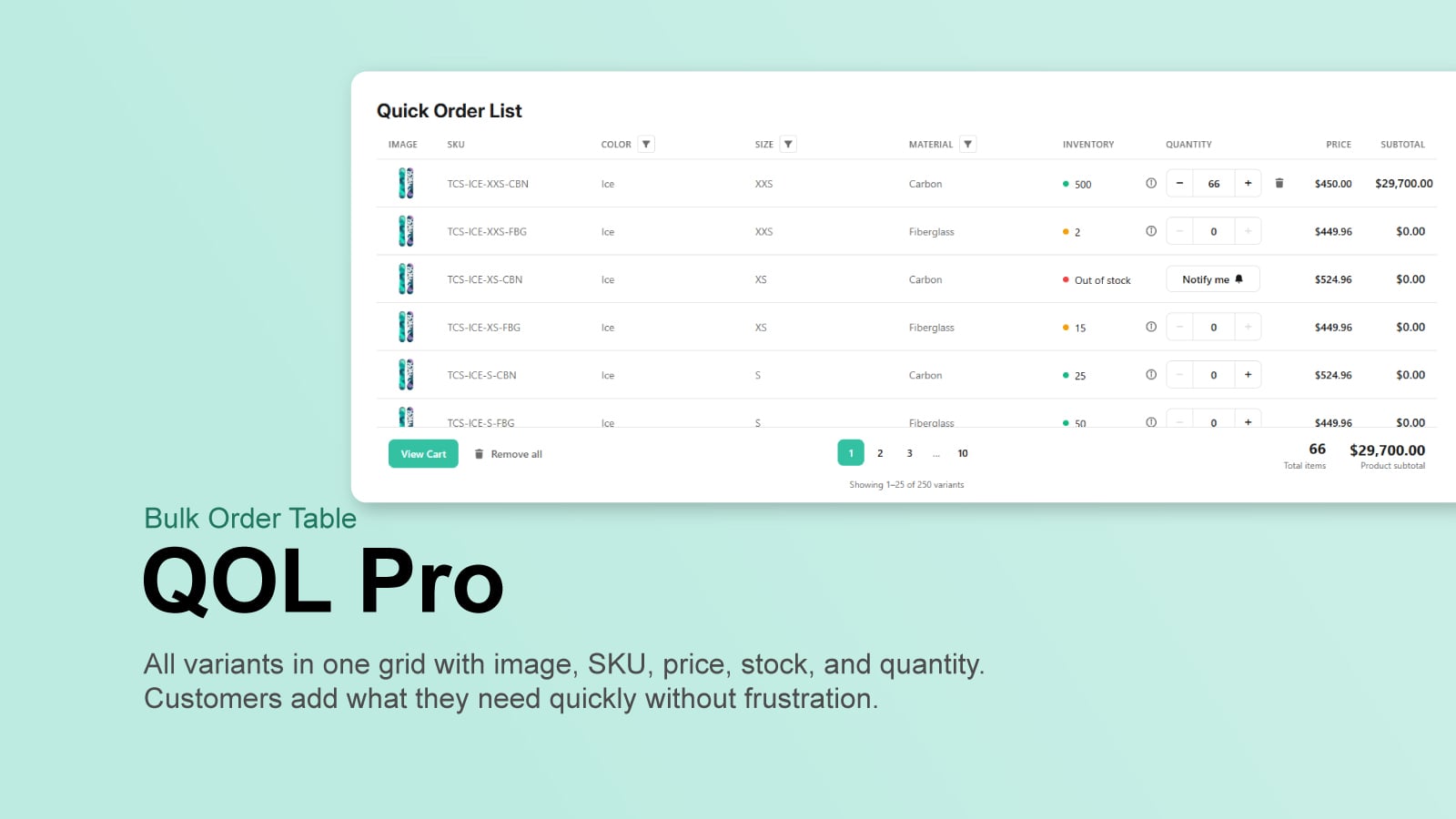 QOL Pro – Quick Order List for Shopify